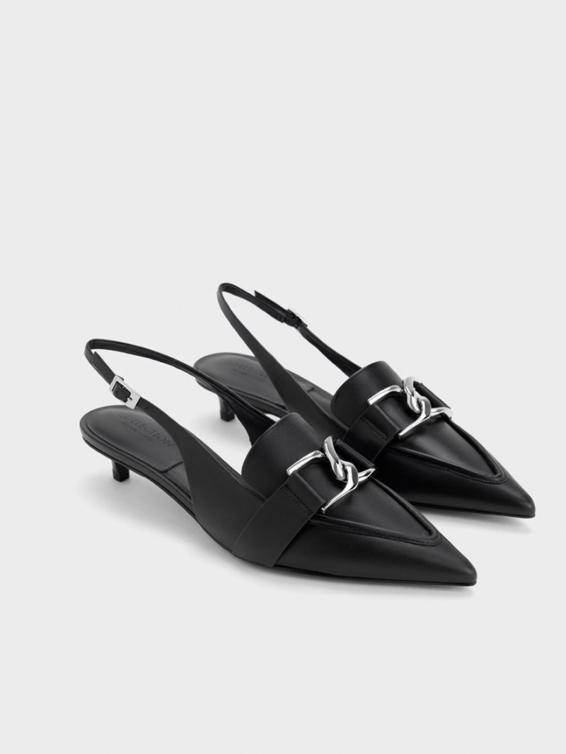 Pumps Charles & Keith Gabine Piele Slingback Negrii | 463IPTOUW