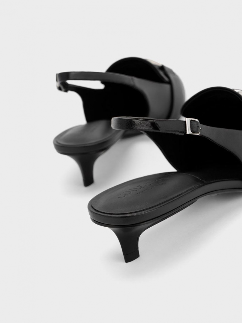 Pumps Charles & Keith Gabine Piele Slingback Negrii | 463IPTOUW