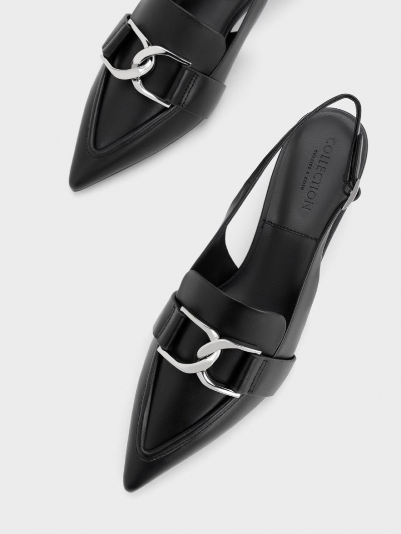 Pumps Charles & Keith Gabine Piele Slingback Negrii | 463IPTOUW