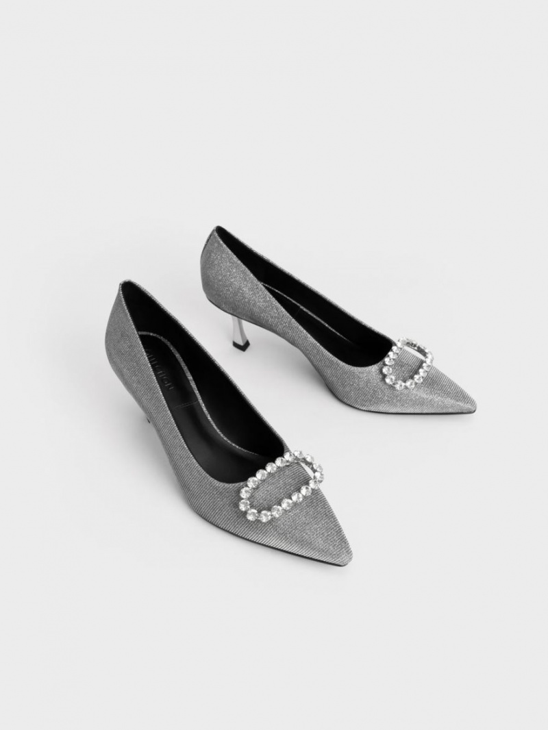 Pumps Charles & Keith Gem-Embellished Glittered Gri | 381TNRBSC