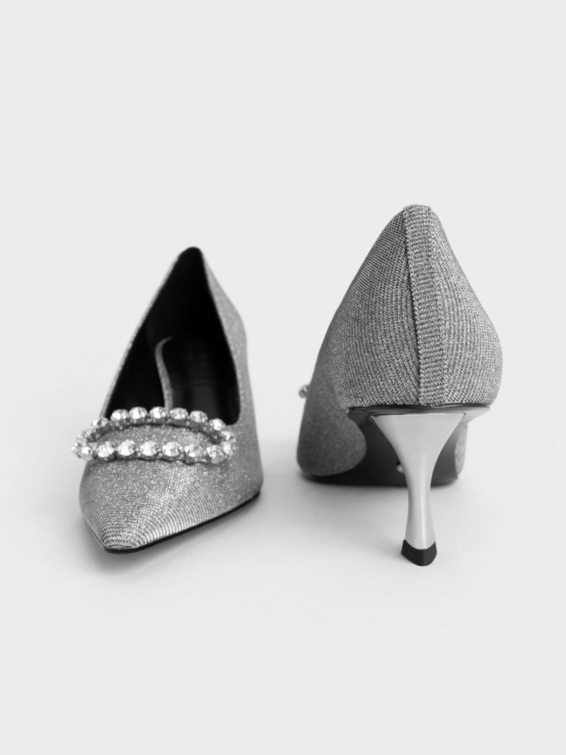 Pumps Charles & Keith Gem-Embellished Glittered Gri | 381TNRBSC