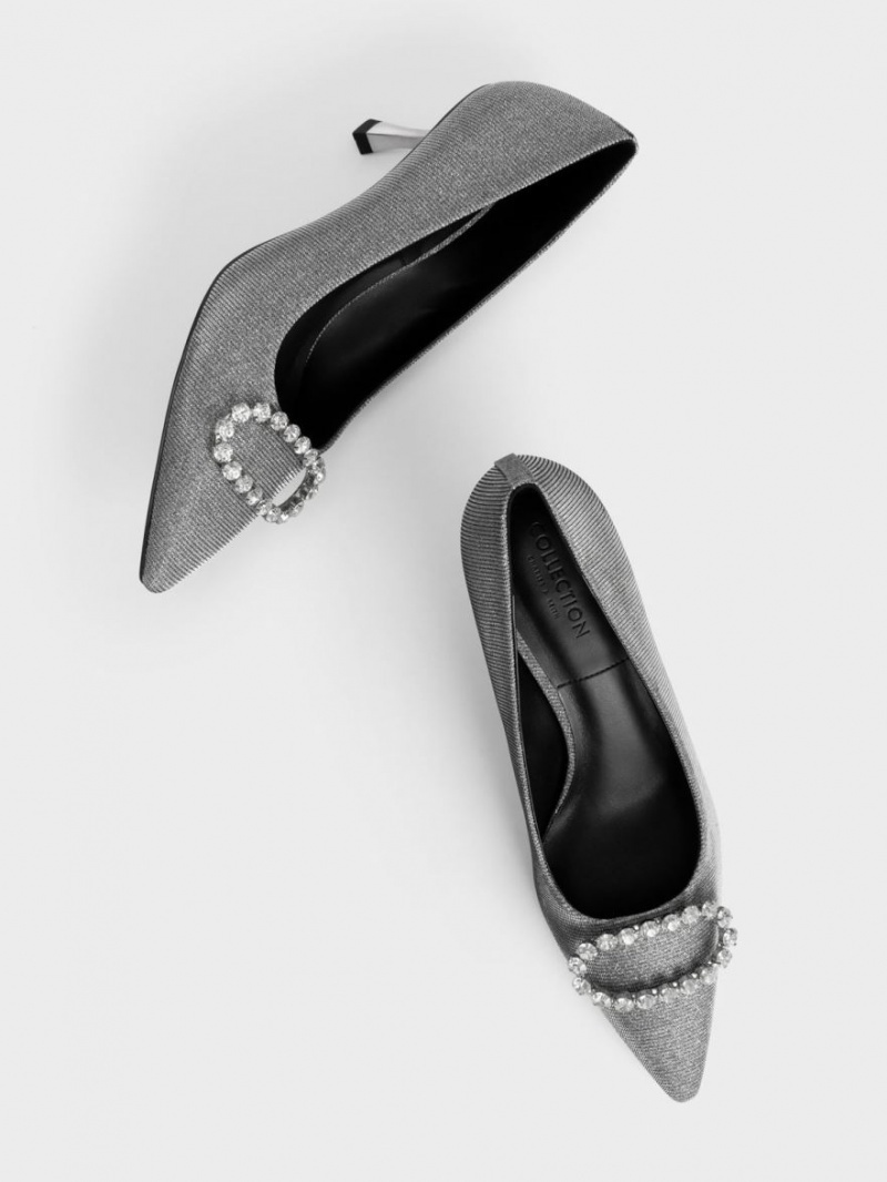 Pumps Charles & Keith Gem-Embellished Glittered Gri | 381TNRBSC