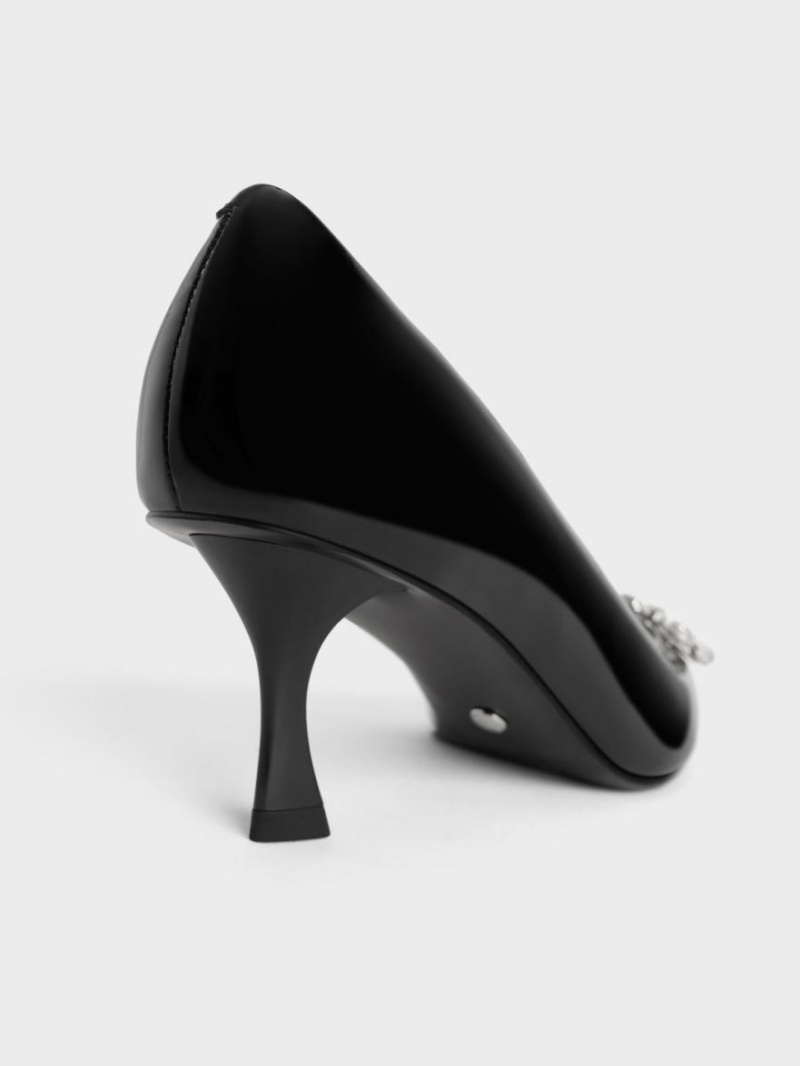 Pumps Charles & Keith Gem-Embellished Lacuita Piele Negrii | 384RHFYGB