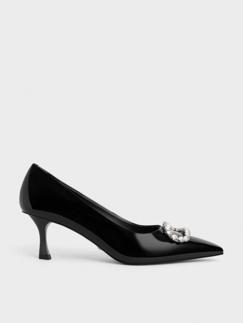 Pumps Charles & Keith Gem-Embellished Lacuita Piele Negrii | 384RHFYGB