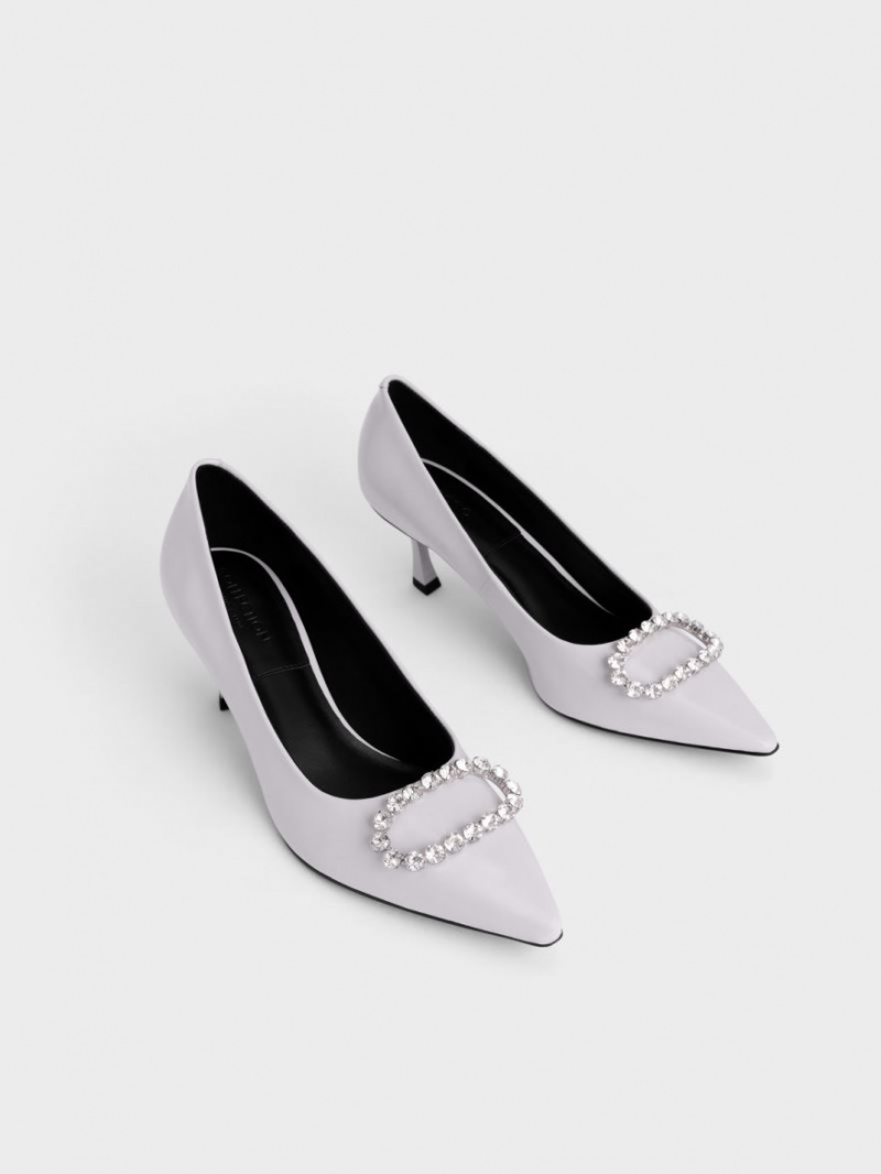 Pumps Charles & Keith Gem-Embellished Lacuita Piele Violet | 856VCLOBG