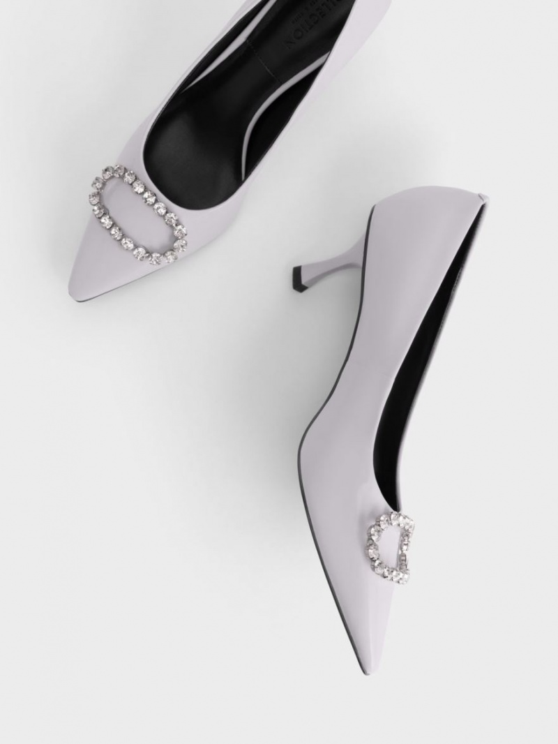 Pumps Charles & Keith Gem-Embellished Lacuita Piele Violet | 856VCLOBG