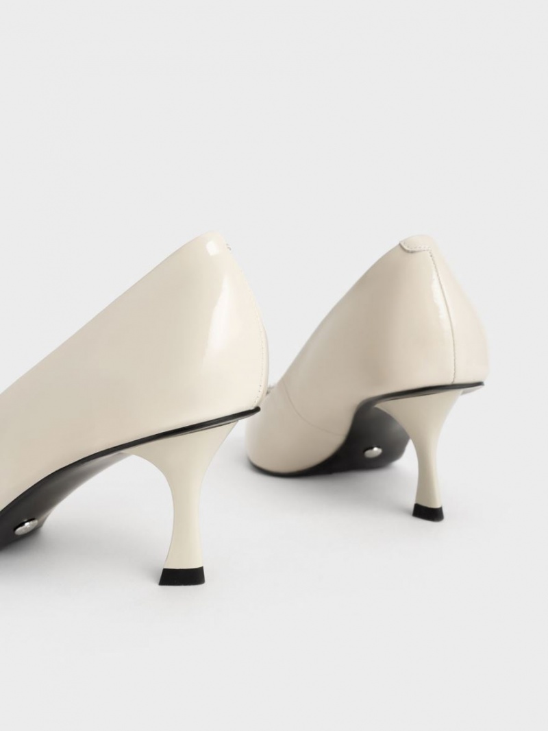 Pumps Charles & Keith Gem-Embellished Lacuita Piele Albi | 378ITCZLE
