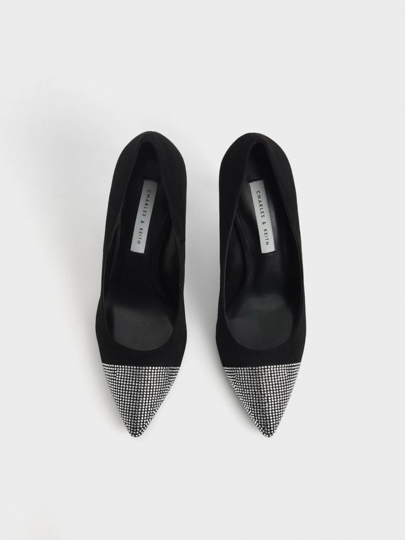 Pumps Charles & Keith Gem-Embellished Textured Stiletto Negrii | 842KQXTZR