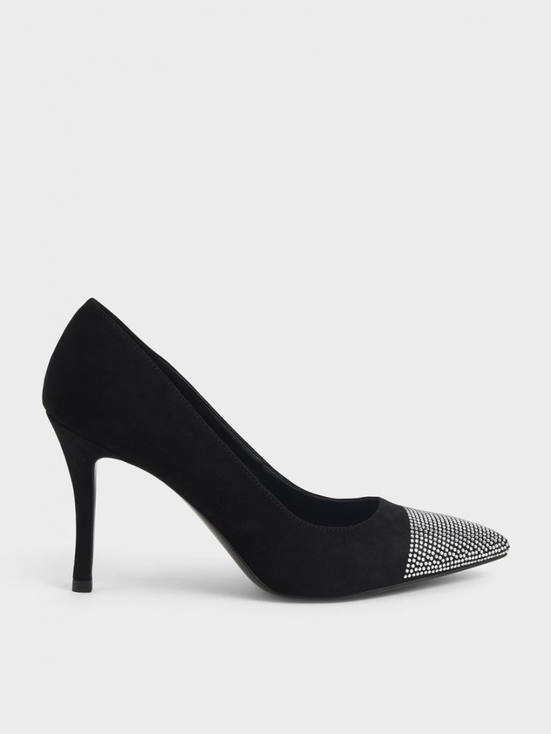 Pumps Charles & Keith Gem-Embellished Textured Stiletto Negrii | 842KQXTZR