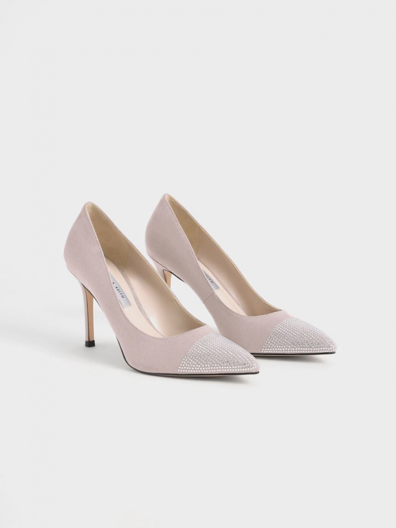 Pumps Charles & Keith Gem-Embellished Textured Stiletto Violet | 251GCTDIZ
