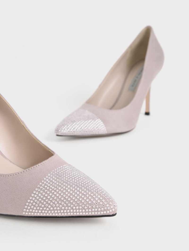 Pumps Charles & Keith Gem-Embellished Textured Stiletto Violet | 251GCTDIZ