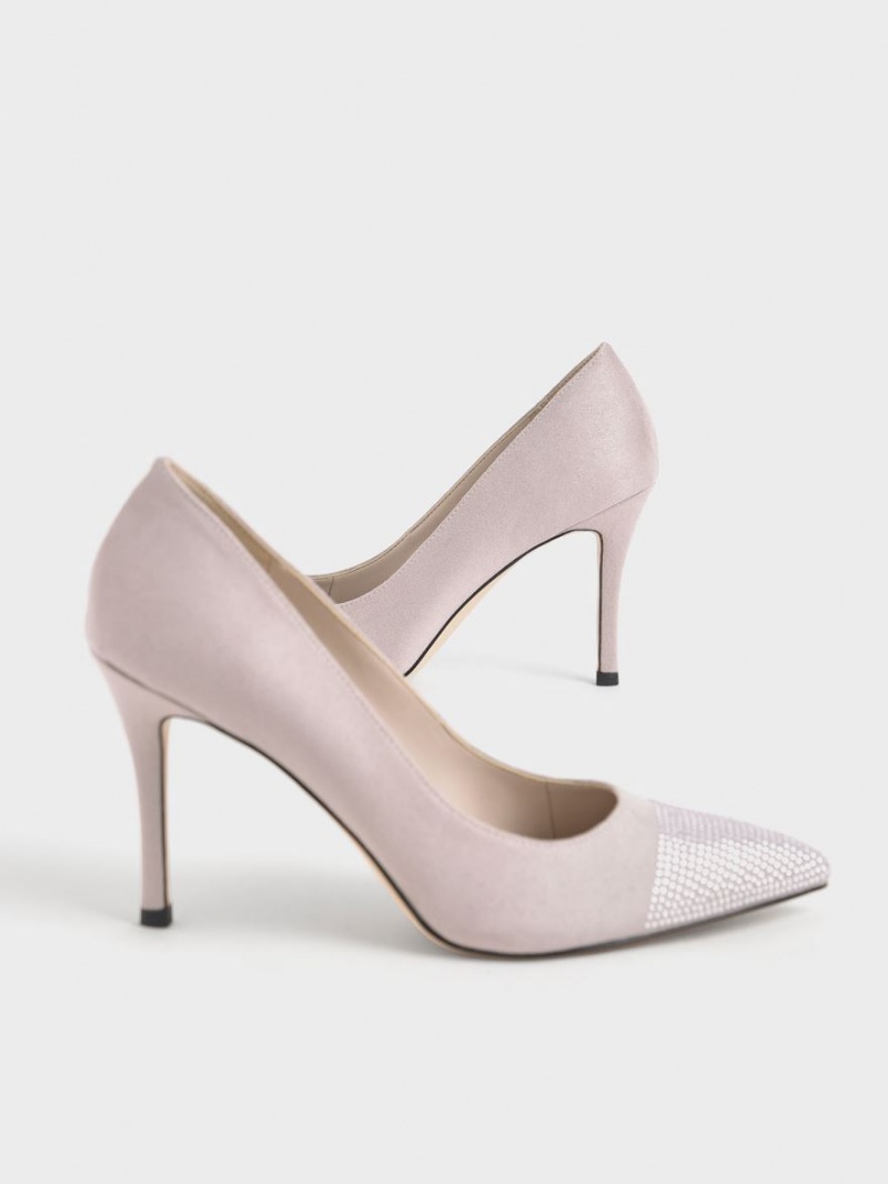 Pumps Charles & Keith Gem-Embellished Textured Stiletto Violet | 251GCTDIZ