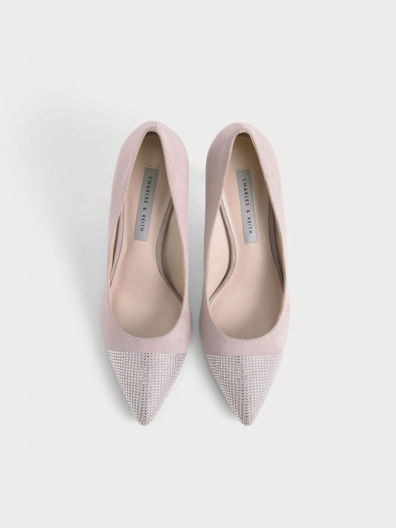 Pumps Charles & Keith Gem-Embellished Textured Stiletto Violet | 251GCTDIZ