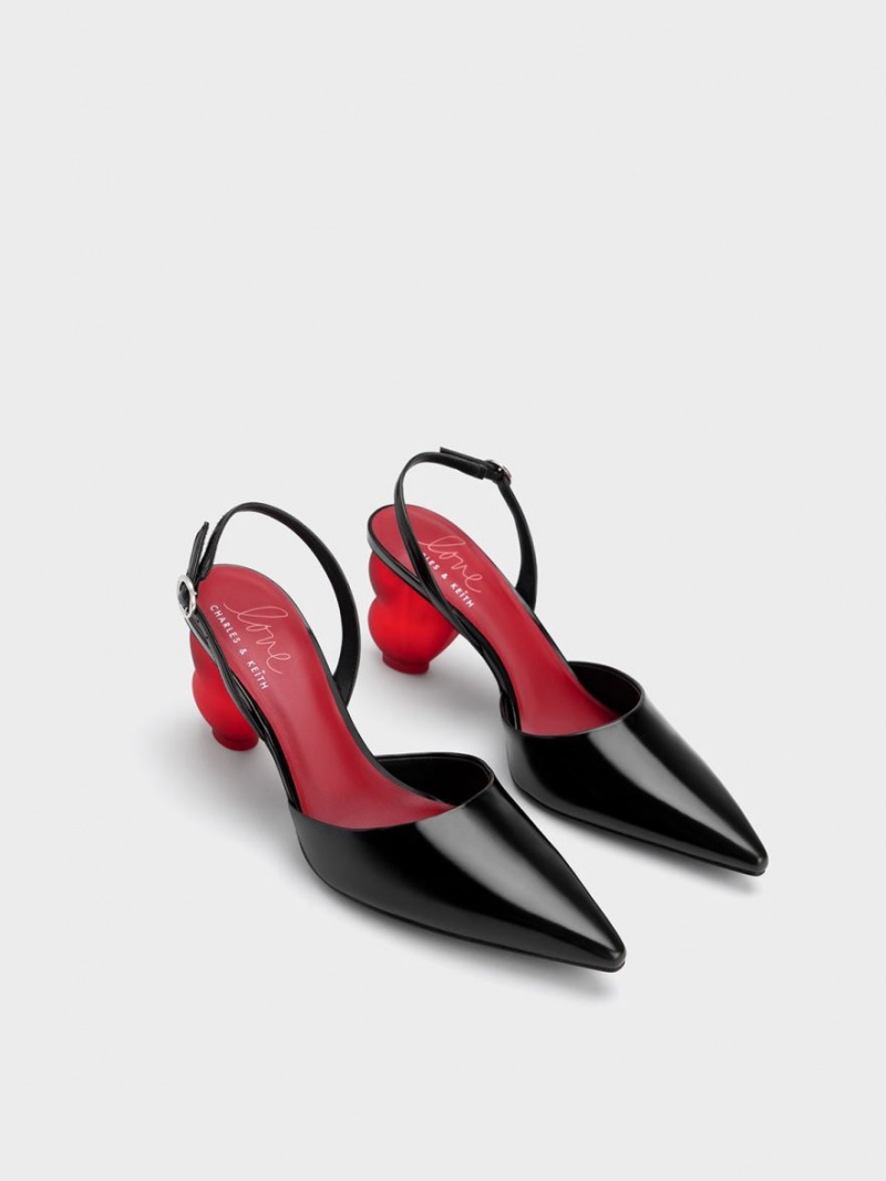 Pumps Charles & Keith Heart Heel Slingback Negrii | 839XTAZCH