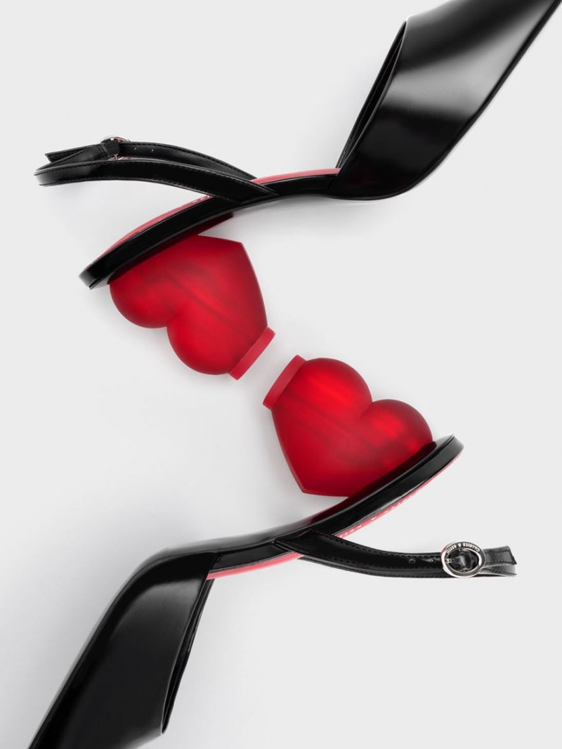 Pumps Charles & Keith Heart Heel Slingback Negrii | 839XTAZCH