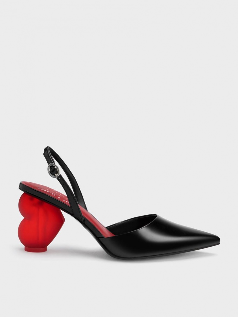 Pumps Charles & Keith Heart Heel Slingback Negrii | 839XTAZCH