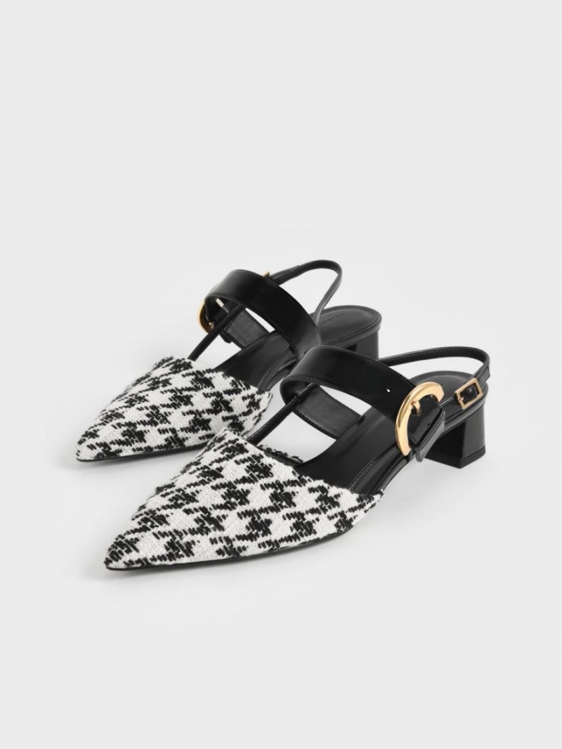 Pumps Charles & Keith Houndstooth Buckled Slingback Colorati | 965BQSXKI