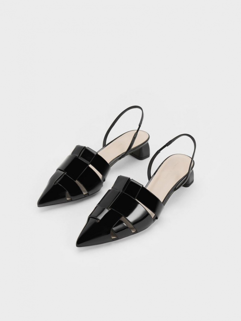 Pumps Charles & Keith Interwoven Lacuita Slingback Negrii | 872DWVQPC