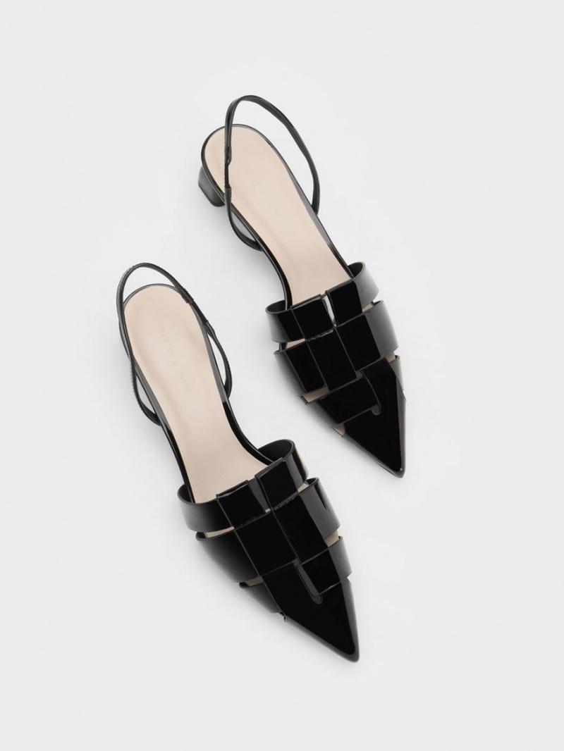 Pumps Charles & Keith Interwoven Lacuita Slingback Negrii | 872DWVQPC
