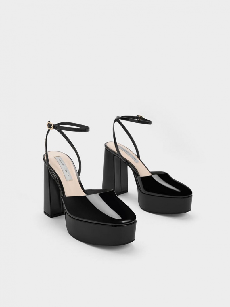 Pumps Charles & Keith Jemma Lacuita Platforma Ankle-Curea Negrii | 361UGBQPM