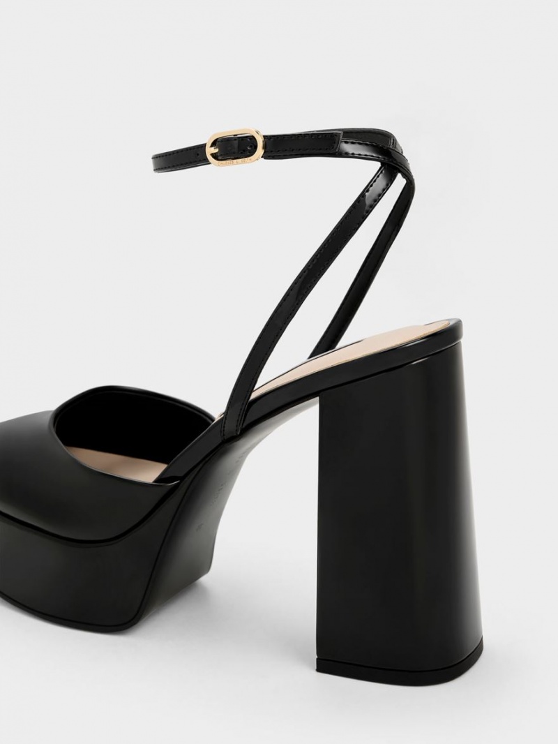 Pumps Charles & Keith Jemma Lacuita Platforma Ankle-Curea Negrii | 361UGBQPM