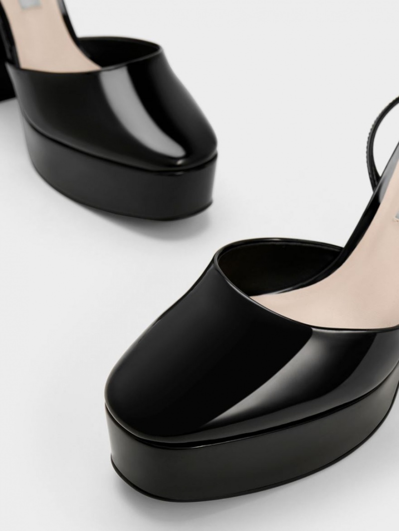 Pumps Charles & Keith Jemma Lacuita Platforma Ankle-Curea Negrii | 361UGBQPM
