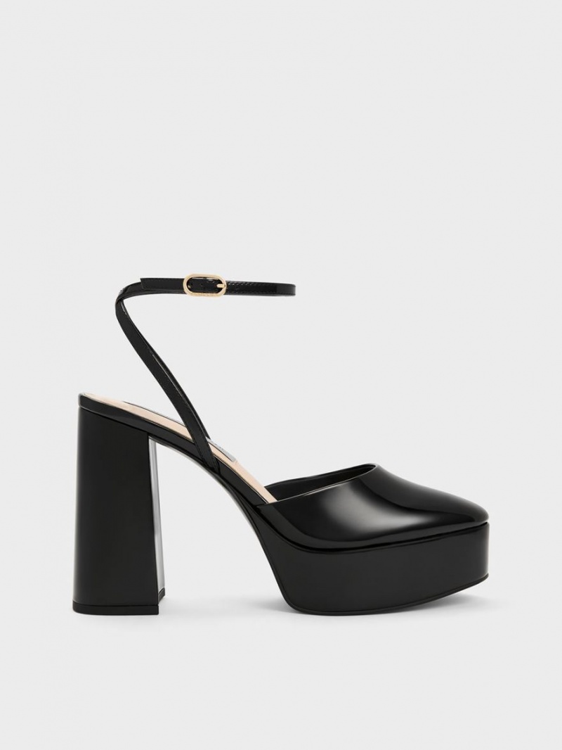 Pumps Charles & Keith Jemma Lacuita Platforma Ankle-Curea Negrii | 361UGBQPM