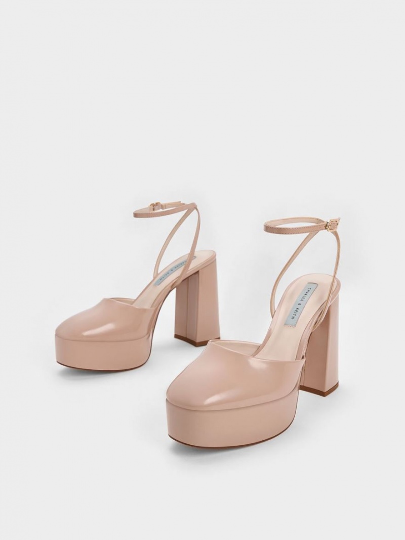 Pumps Charles & Keith Jemma Lacuita Platforma Ankle-Curea Bej | 827UBRFNH