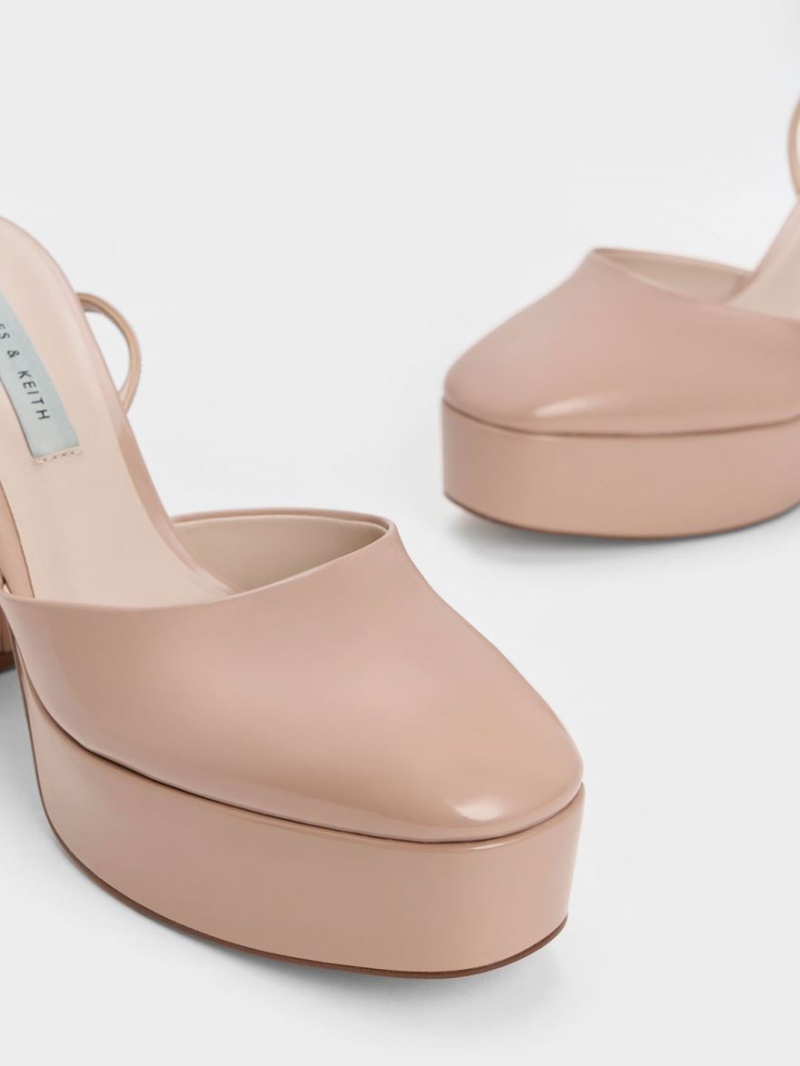 Pumps Charles & Keith Jemma Lacuita Platforma Ankle-Curea Bej | 827UBRFNH