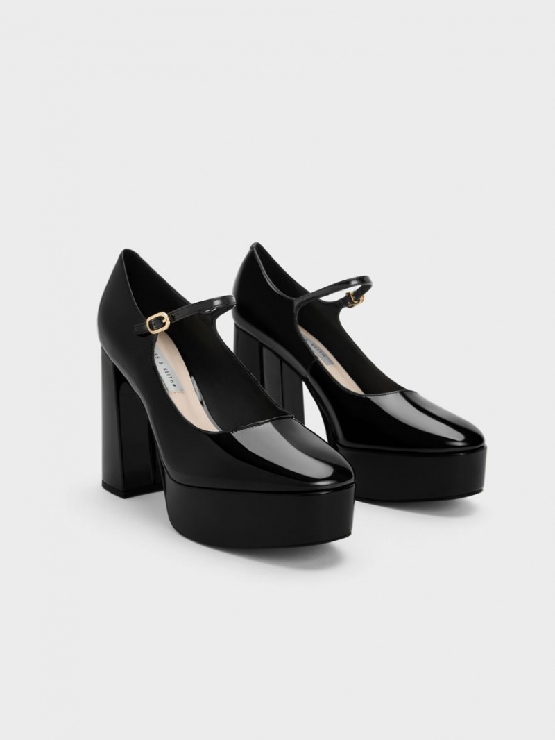 Pumps Charles & Keith Jemma Lacuita Platforma Mary Jane Negrii | 149QVPMNF