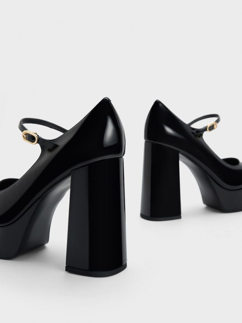 Pumps Charles & Keith Jemma Lacuita Platforma Mary Jane Negrii | 149QVPMNF