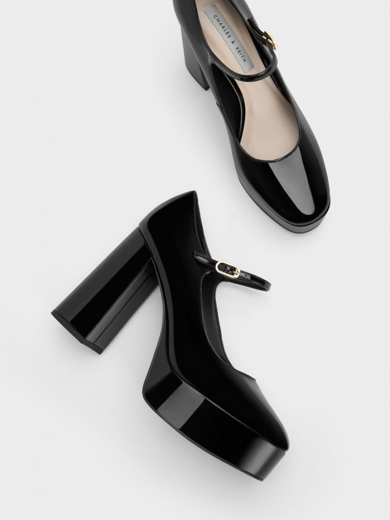 Pumps Charles & Keith Jemma Lacuita Platforma Mary Jane Negrii | 149QVPMNF