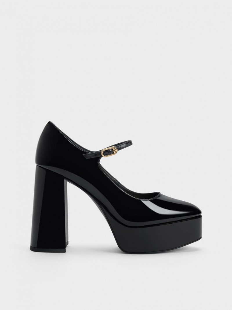 Pumps Charles & Keith Jemma Lacuita Platforma Mary Jane Negrii | 149QVPMNF