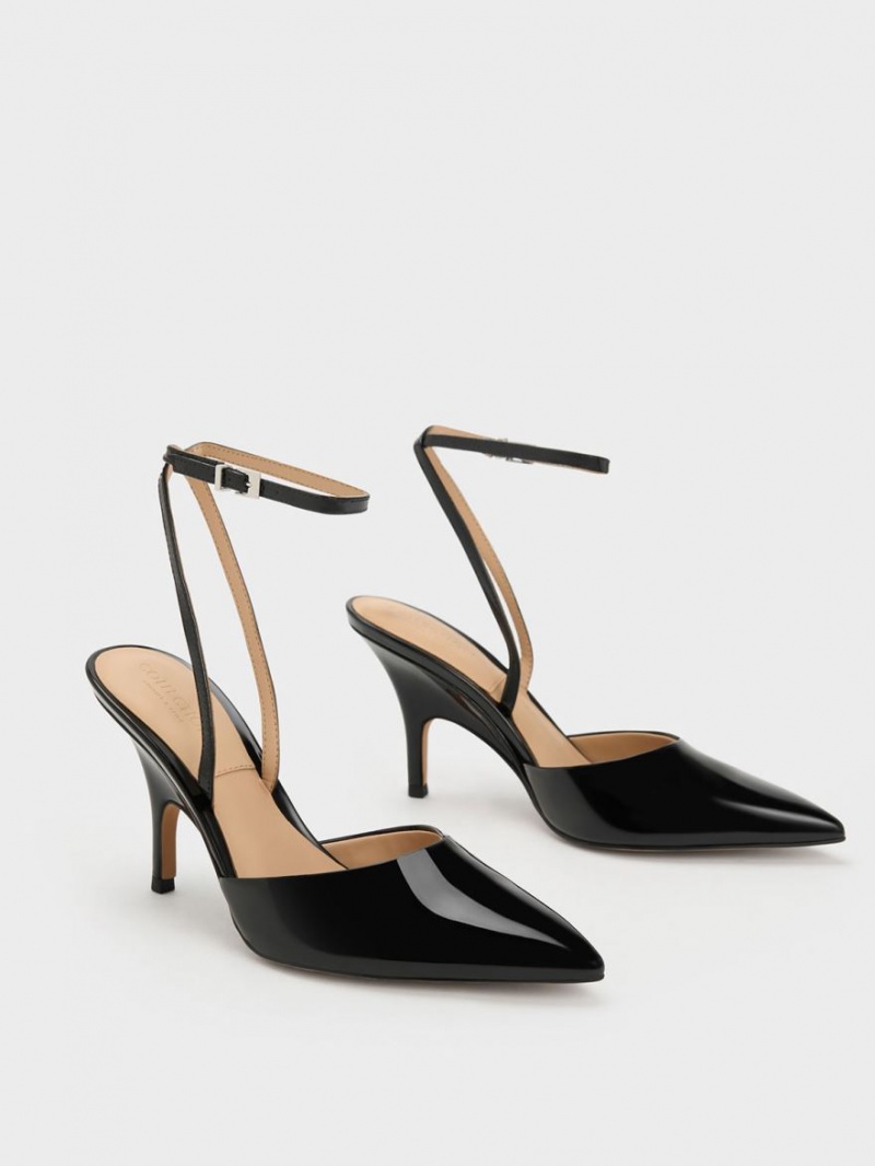 Pumps Charles & Keith Lacuita Piele Ankle Curea Negrii | 183NTYSIO