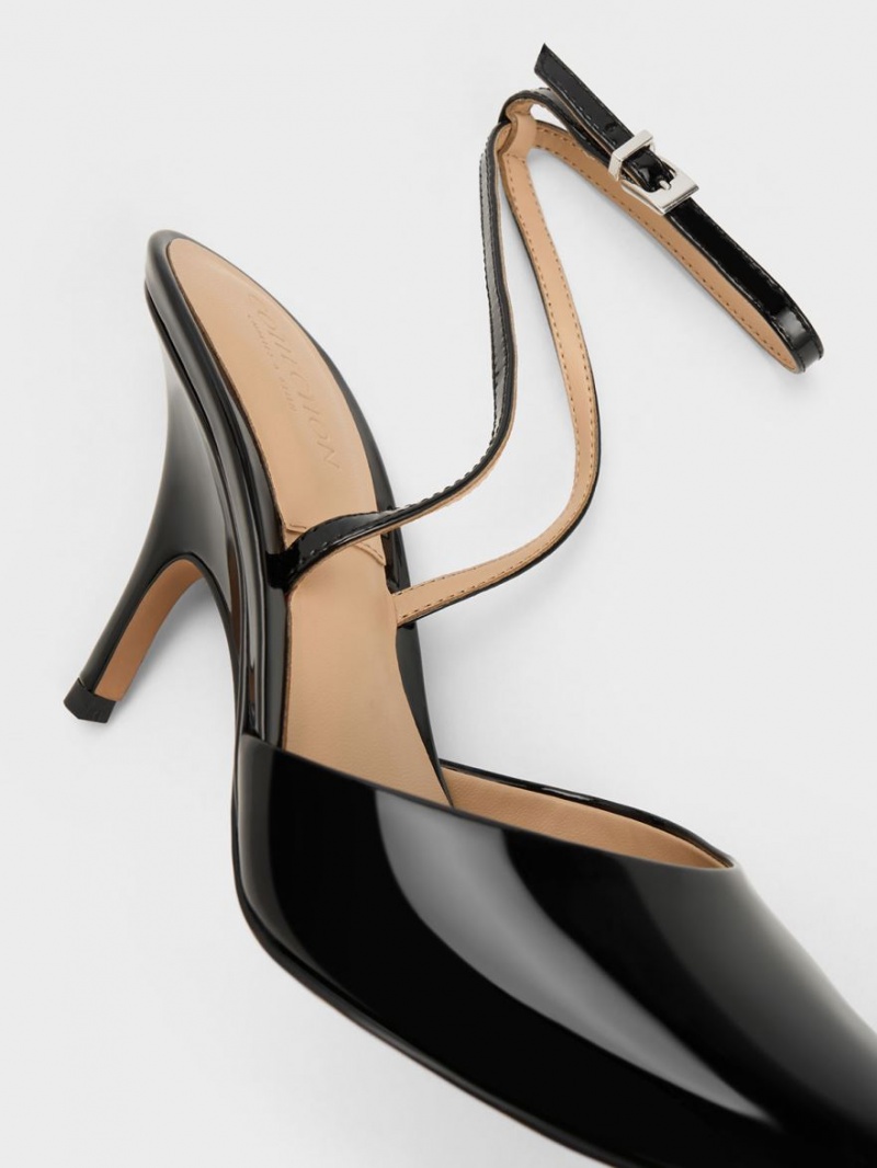 Pumps Charles & Keith Lacuita Piele Ankle Curea Negrii | 183NTYSIO