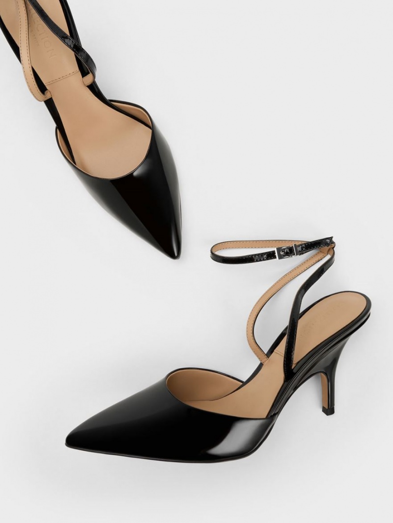 Pumps Charles & Keith Lacuita Piele Ankle Curea Negrii | 183NTYSIO