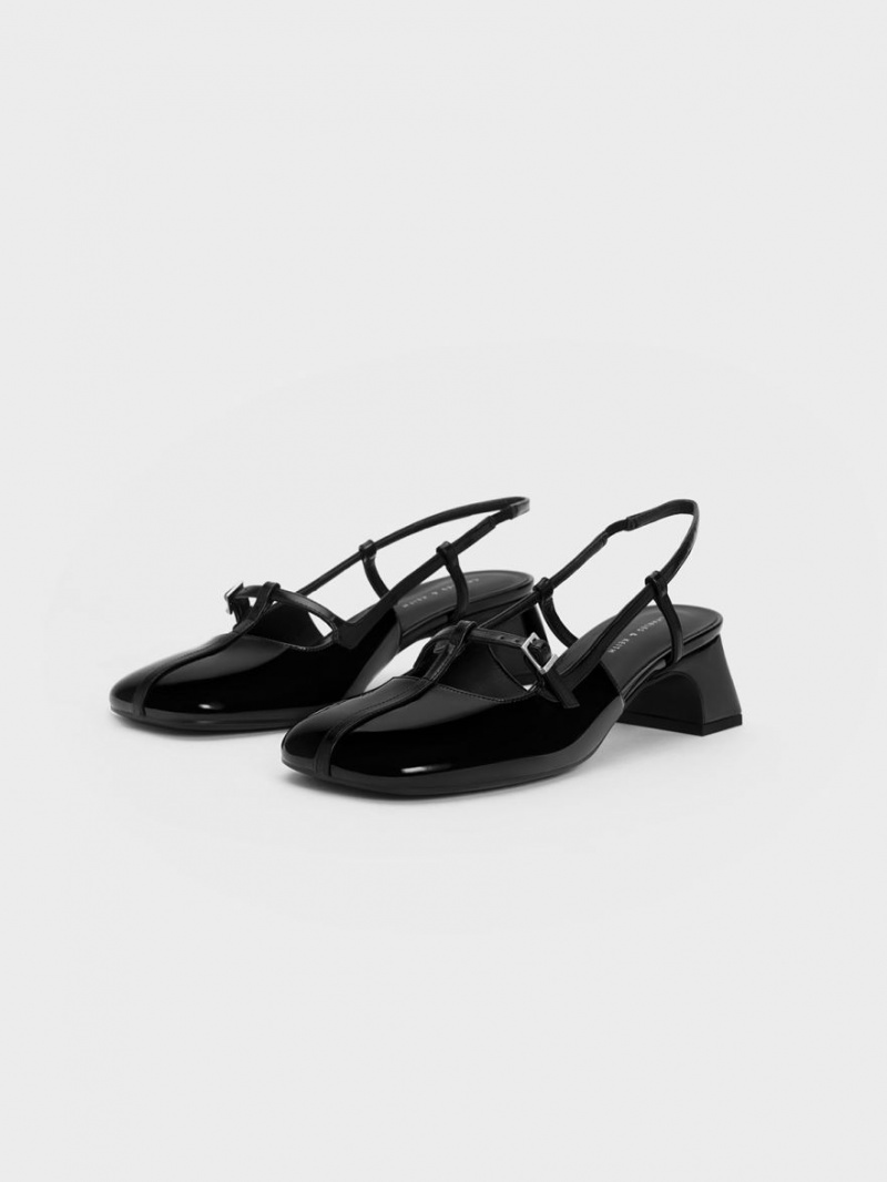 Pumps Charles & Keith Lacuita T-Bar Slingback Negrii | 270QIFTPW