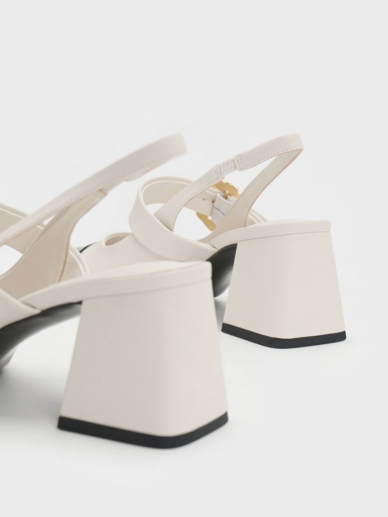 Pumps Charles & Keith Lacuita Two-Tone Pearl Cu Catarama Slingback Albi | 845HURMZX