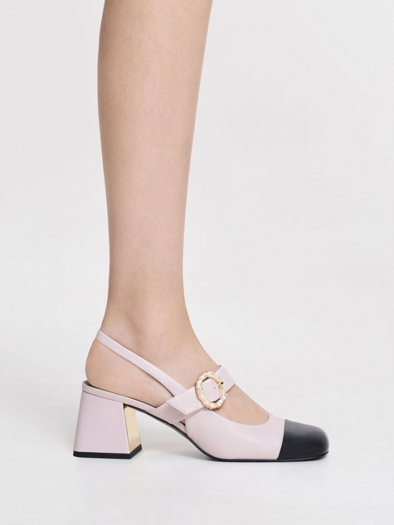 Pumps Charles & Keith Lacuita Two-Tone Pearl Cu Catarama Slingback Violet | 103SJXRTP