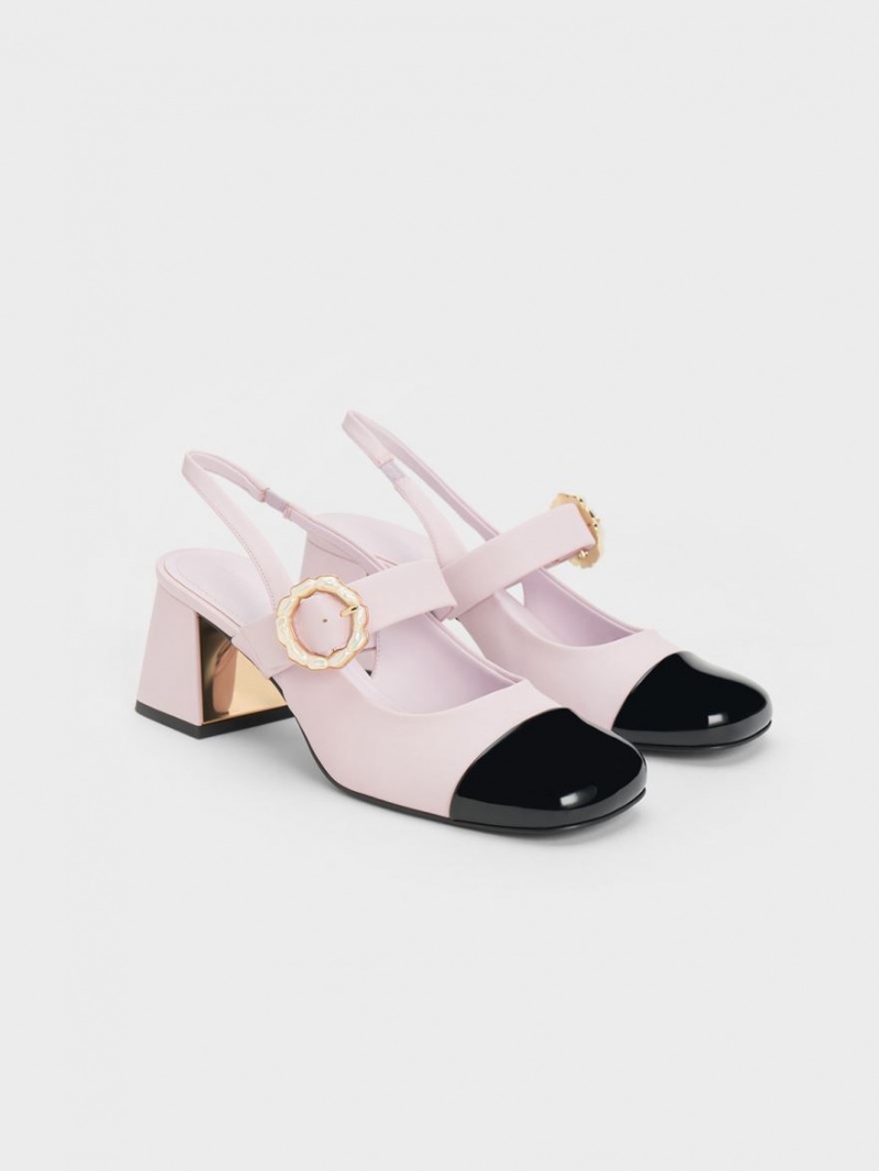 Pumps Charles & Keith Lacuita Two-Tone Pearl Cu Catarama Slingback Violet | 103SJXRTP