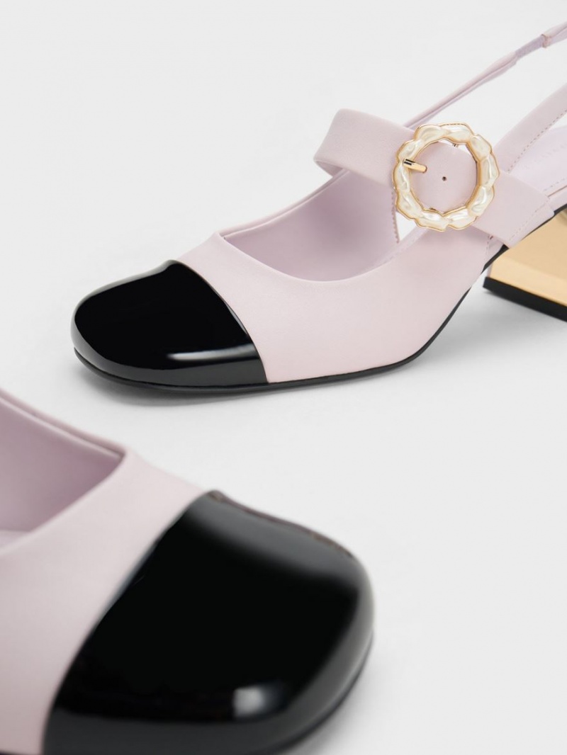 Pumps Charles & Keith Lacuita Two-Tone Pearl Cu Catarama Slingback Violet | 103SJXRTP