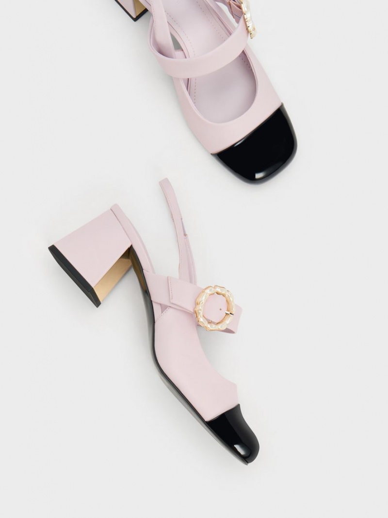 Pumps Charles & Keith Lacuita Two-Tone Pearl Cu Catarama Slingback Violet | 103SJXRTP