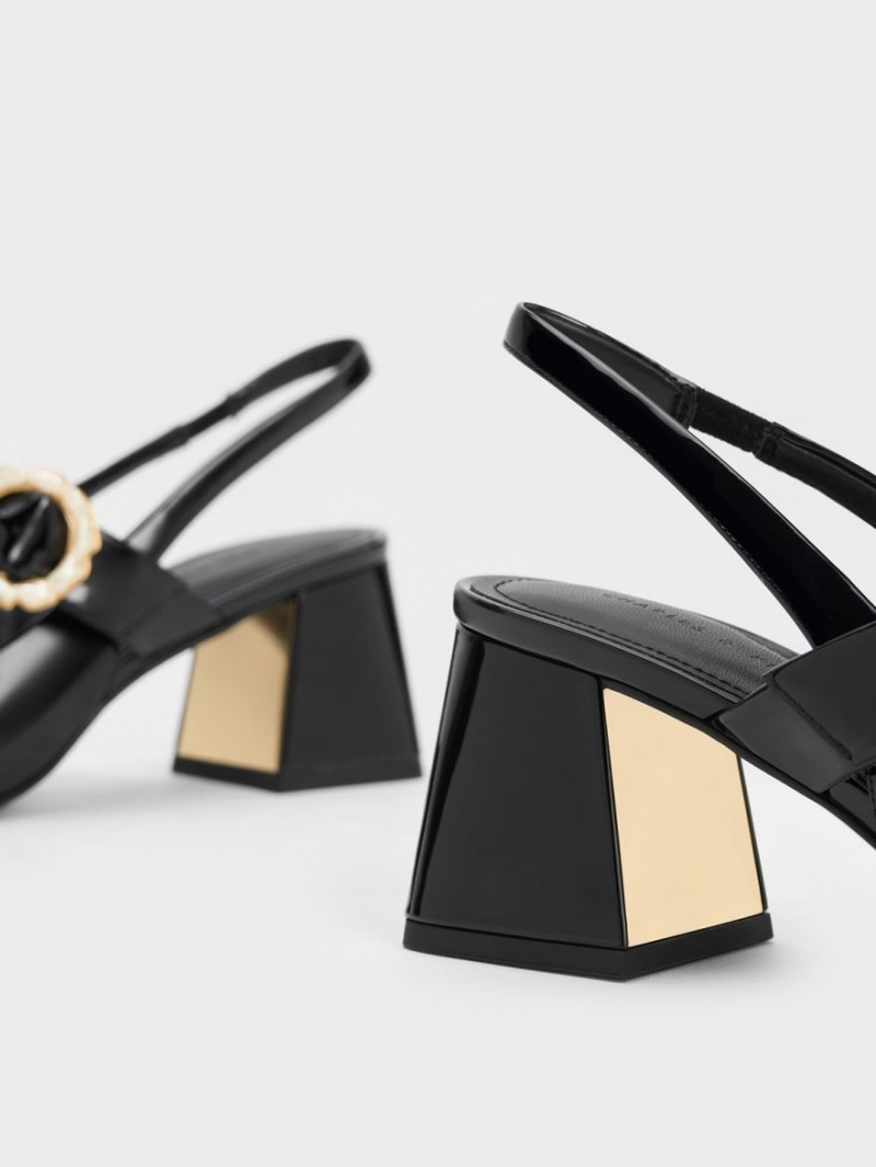 Pumps Charles & Keith Lacuita Two-Tone Pearl Cu Catarama Slingback Negrii | 702GOPXWC
