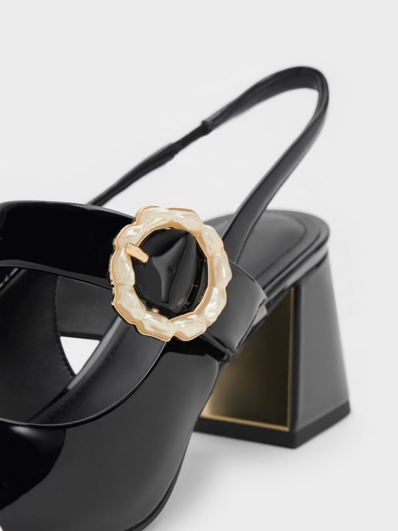 Pumps Charles & Keith Lacuita Two-Tone Pearl Cu Catarama Slingback Negrii | 702GOPXWC