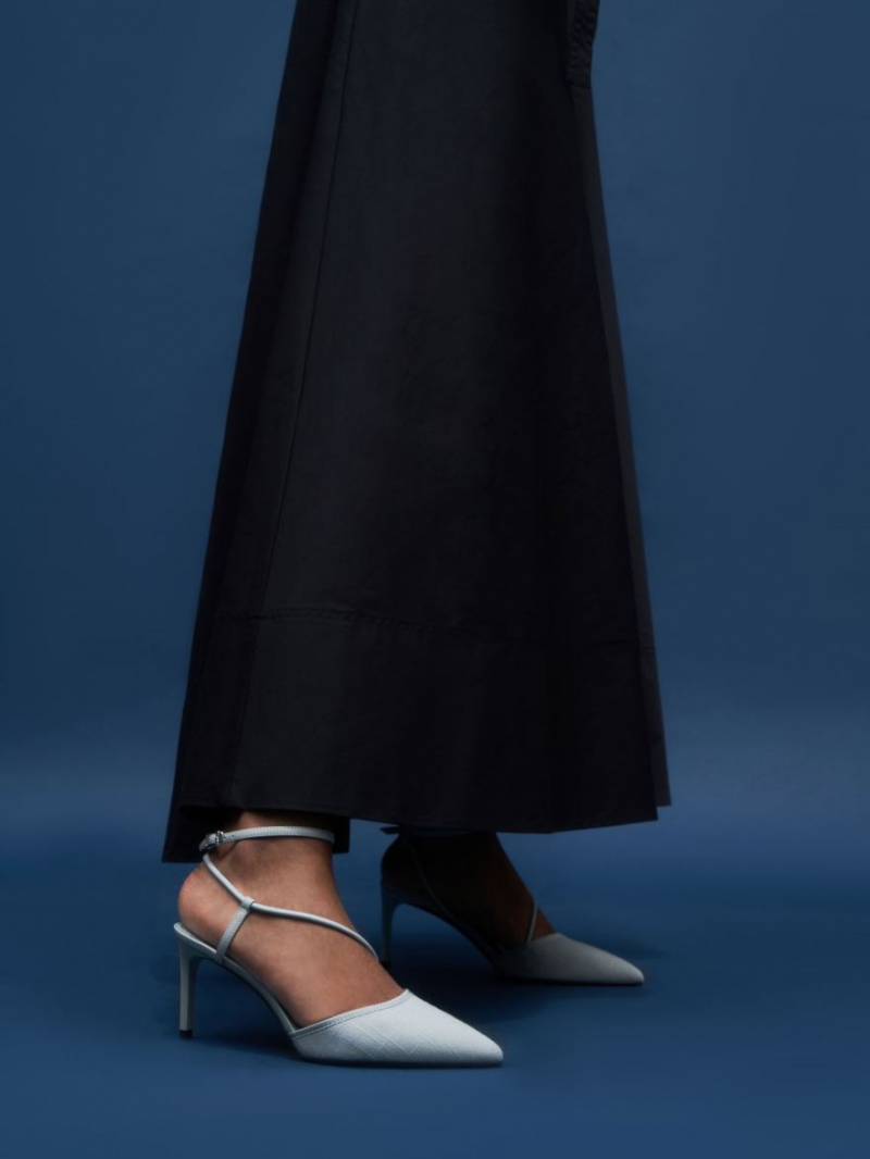 Pumps Charles & Keith Linen Asymmetric Albastri Deschis | 690RLPJZG