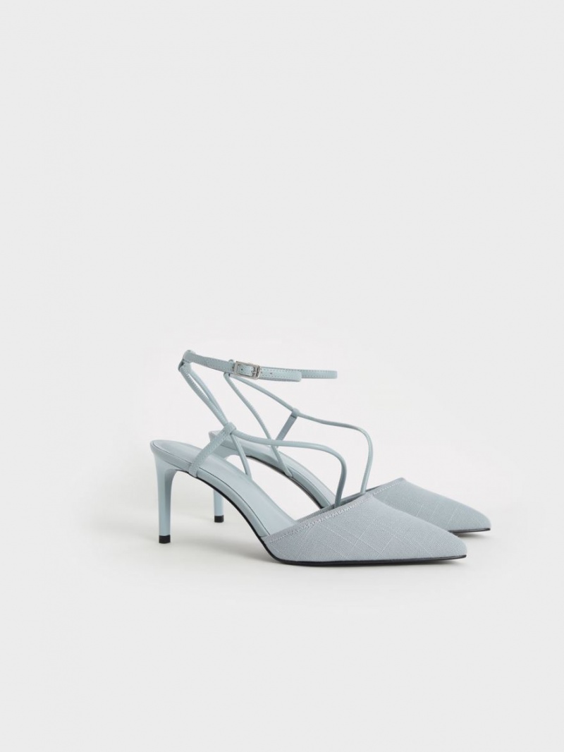 Pumps Charles & Keith Linen Asymmetric Albastri Deschis | 690RLPJZG