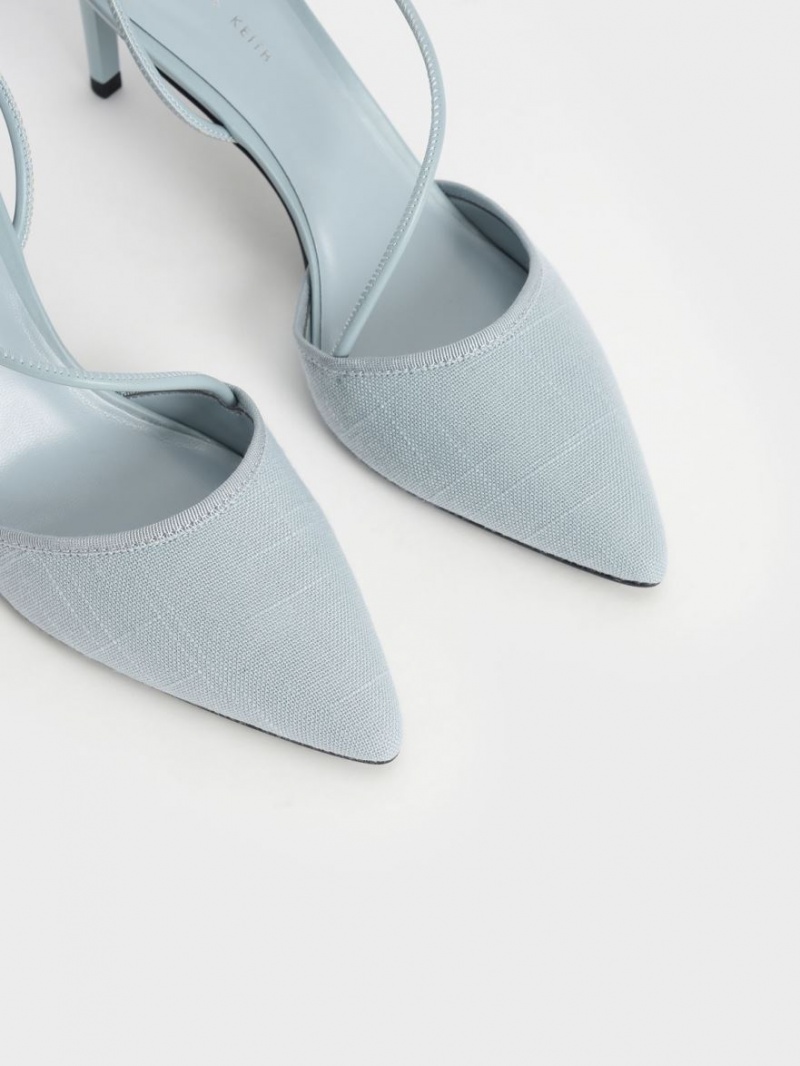 Pumps Charles & Keith Linen Asymmetric Albastri Deschis | 690RLPJZG