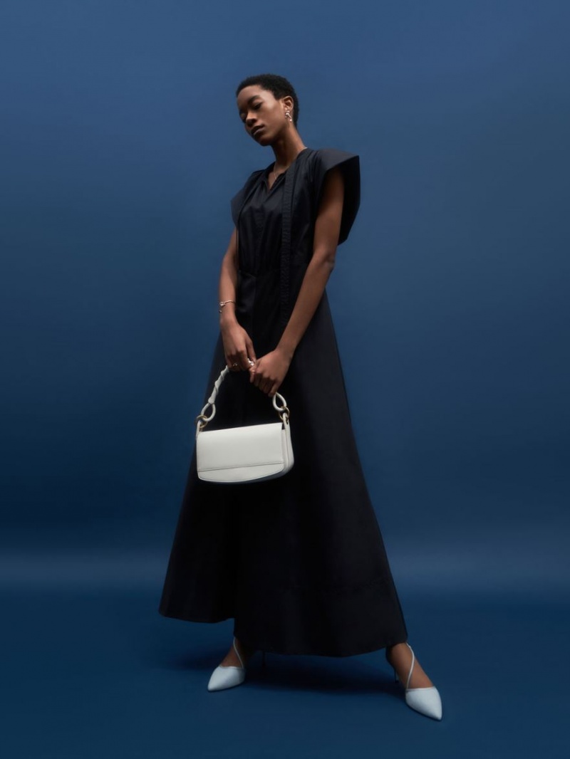 Pumps Charles & Keith Linen Asymmetric Albastri Deschis | 690RLPJZG