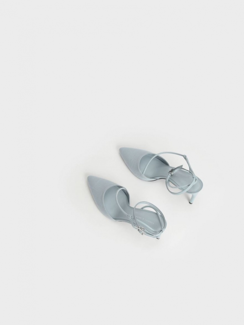Pumps Charles & Keith Linen Asymmetric Albastri Deschis | 690RLPJZG
