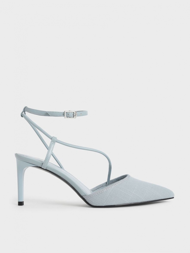 Pumps Charles & Keith Linen Asymmetric Albastri Deschis | 690RLPJZG